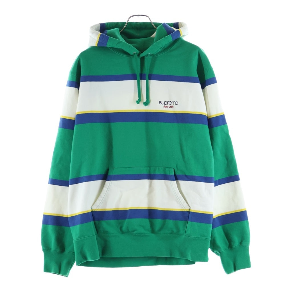 SUPREME(シュプリーム) 19ASW Stripe Hooded Sweatshirt 刺繍ロゴ ストライプフーデッド スウェットシャツ パーカー ホワイト/グリーン