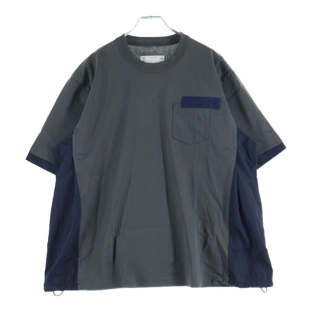 Sacai(サカイ) 24SS Cotton Jersey T-Shirt ドローコード付き ナイロン切替 半袖Tシャツ カットソー カーキ/ブラック 24-03413M