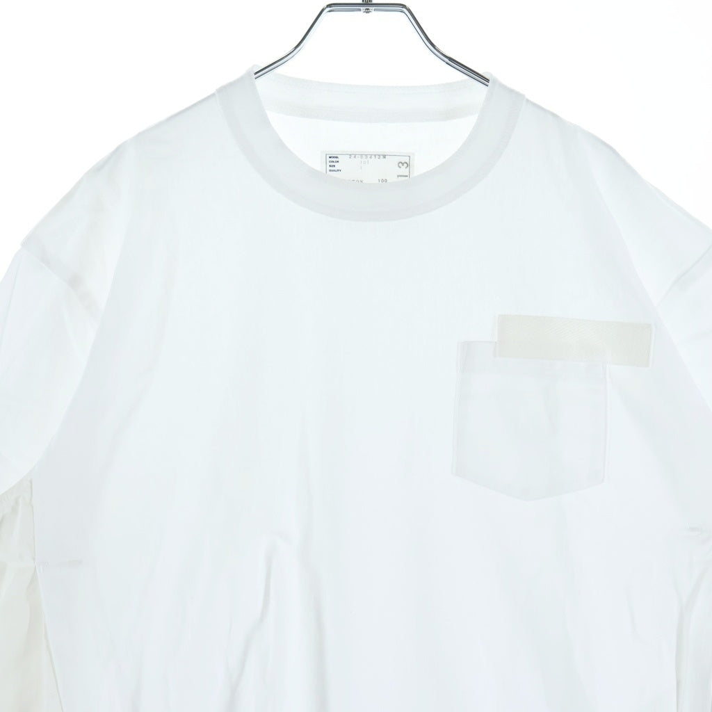 Sacai(サカイ) 24SS Cotton Jersey T-Shirt ドローコード付き ナイロン切替 半袖Tシャツ カットソー ホワイト 24-03413M
