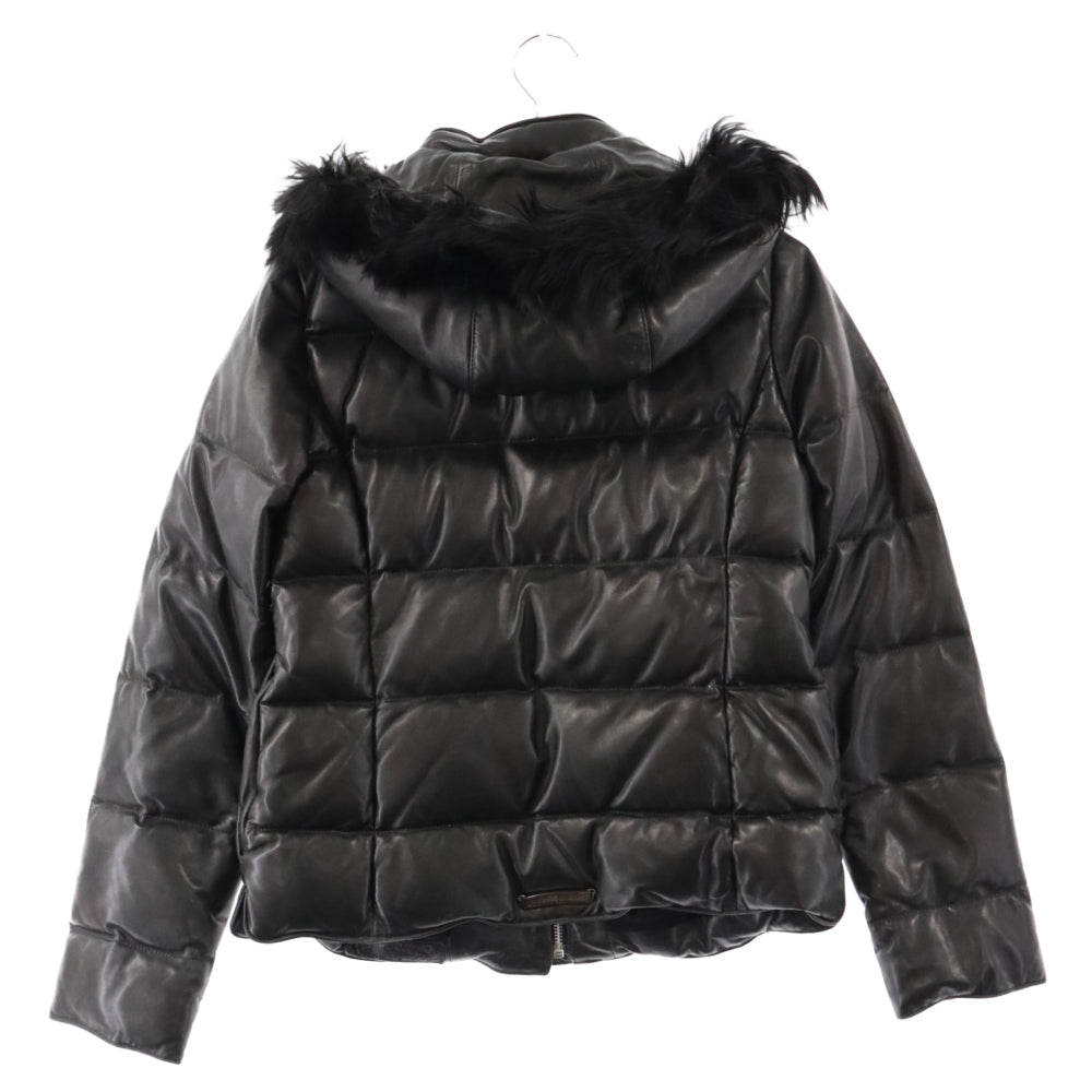 CHROME HEARTS(クロムハーツ) ファーフード オールレザーダウンジャケット クロスボールボタン レディース ブラック