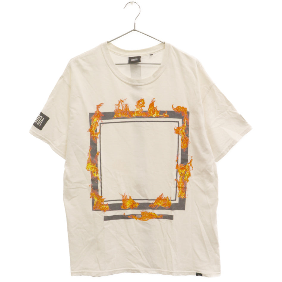 ELVIRA(エルビラ) FIRE FRAME TEE ファイヤフレーム グラフィックプリント クルーネック半袖Tシャツ カットソー ホワイト