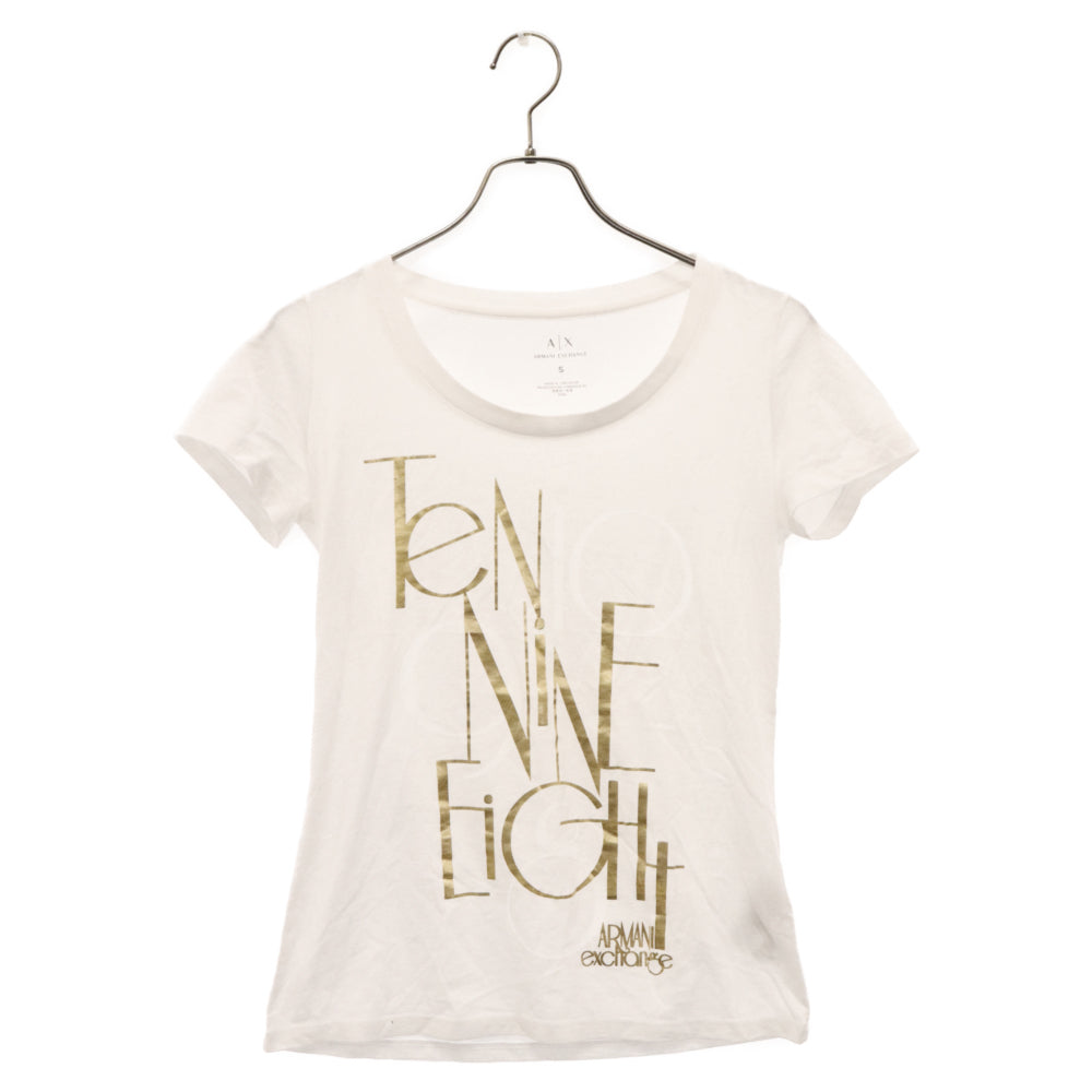 Armani Exchange(アルマーニ エクスチェンジ) ロゴ ゴールドプリント コットン 半袖Tシャツ ホワイト