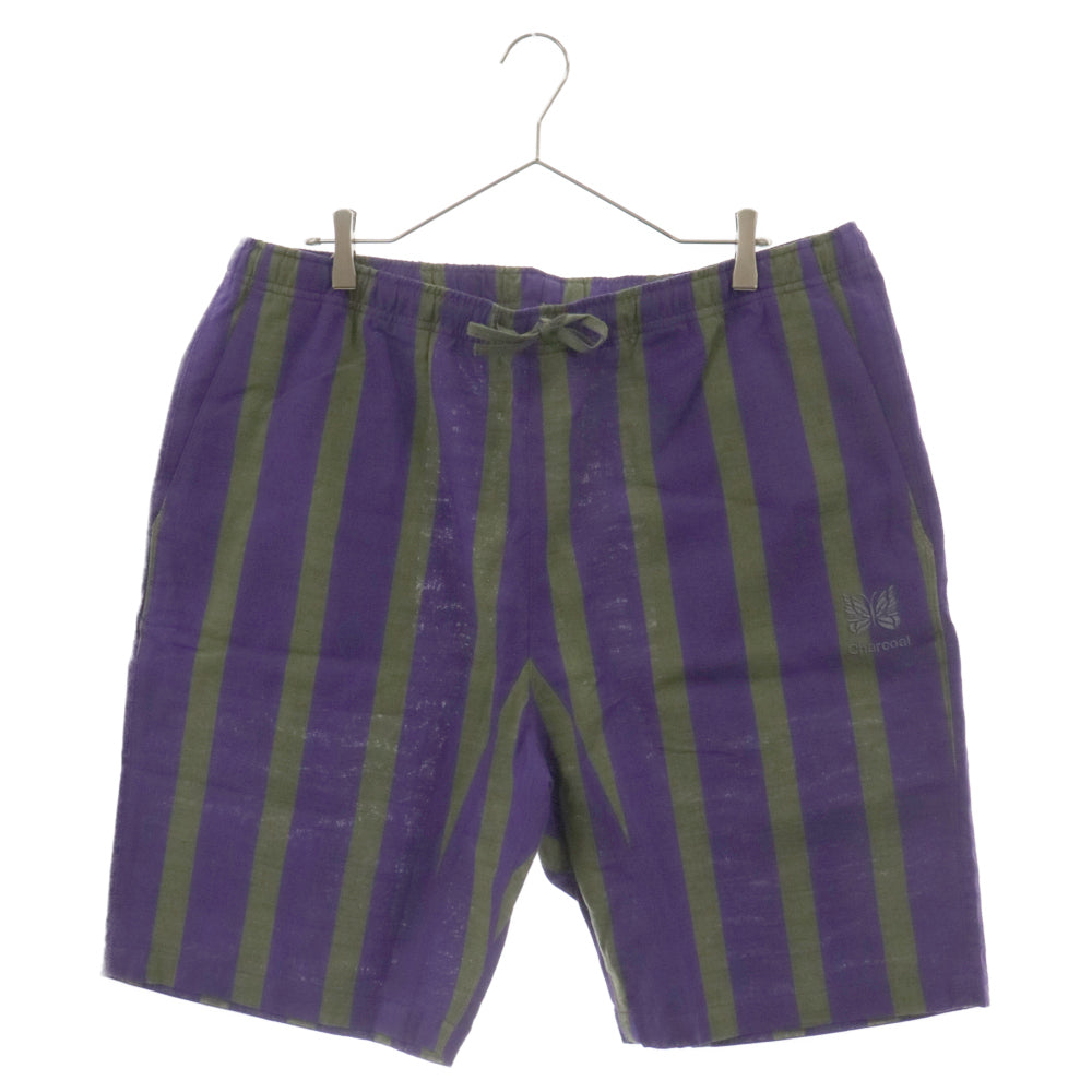 Needles(ニードルス) ND String Easy Shorts Aizu-Tsumugi ストライプ イージーショーツ ショートパンツ 会津紬 パープル/グリーン