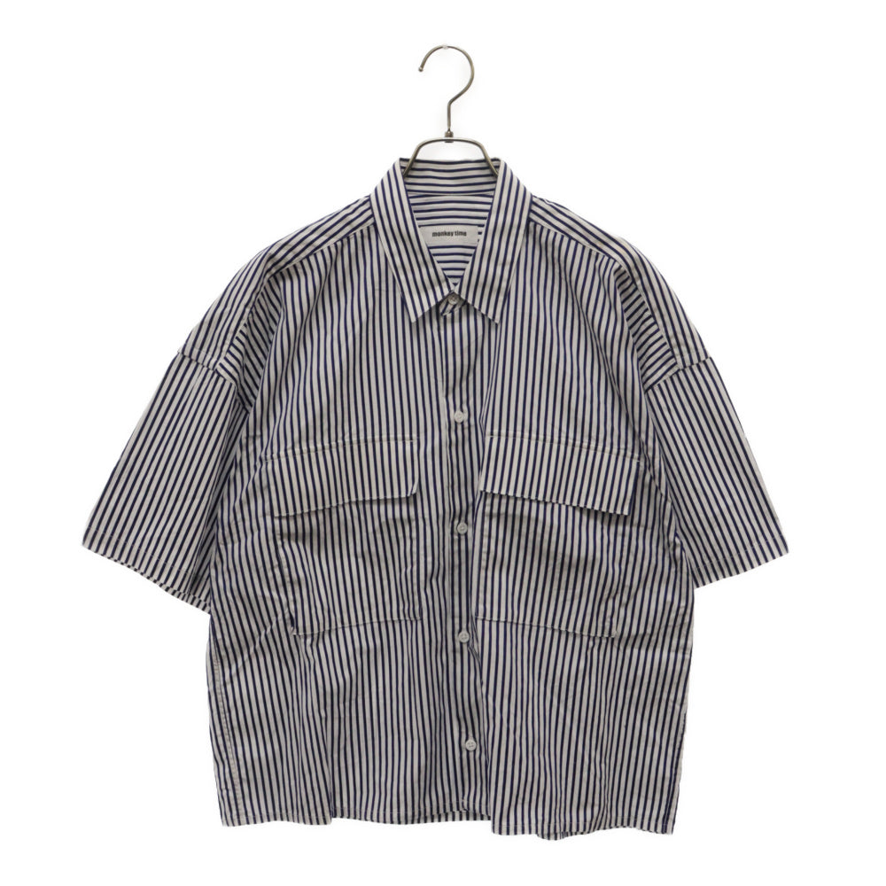 monkey time(モンキータイム) STN STRIPE CROPPED REG SS スタン ストライプ クロップド 半袖シャツ ブルー 8316-149-0201