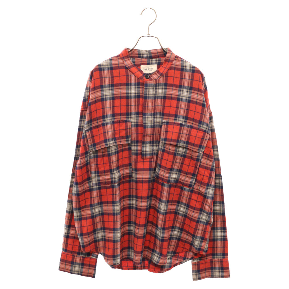 FEAR OF GOD(フィアオブゴッド) 6Th Sixth Collection Plaid Pullover Henley Shirts シックスコレクション プレイドプルオーバー チェックフランネル バンドカラー長袖シャツ レッド