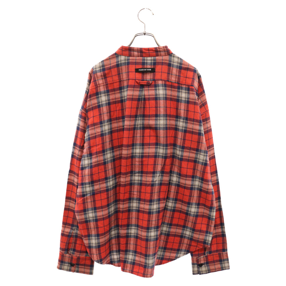 FEAR OF GOD(フィアオブゴッド) 6Th Sixth Collection Plaid Pullover Henley Shirts シックスコレクション プレイドプルオーバー チェックフランネル バンドカラー長袖シャツ レッド