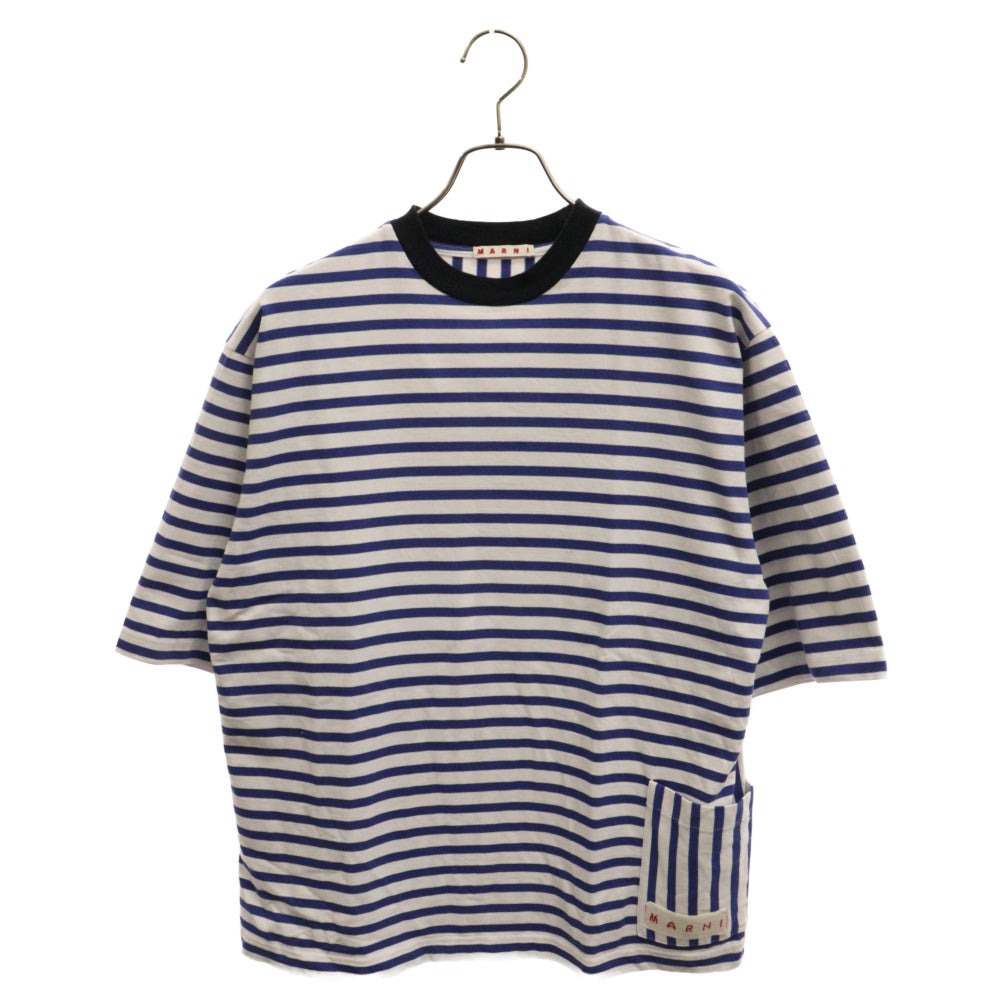 MARNI(マルニ) ボーダー サイド ポケット 半袖Tシャツカットソー ブルー/ホワイト HUMU0229X0 UTC146