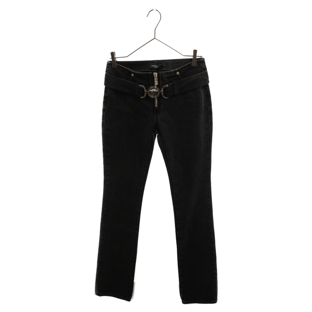 VERSACE(ヴェルサーチ) Medusa Flared Jeans メデューサ ロゴバックル フレアジーンズ デニムパンツ ブラック 1009765 1A07238 レディース