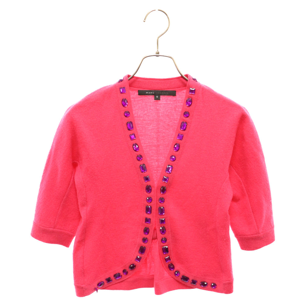MARC BY MARC JACOBS(マーク バイ マーク ジェイコブス) ショート丈 ビジューデザイン ウールカーディガン ピンク レディース