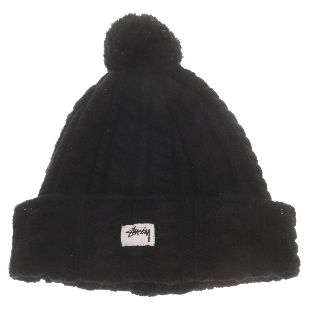 STUSSY(ステューシー) 00s 金タグ ロゴパッチ ビーニー ニット帽 ブラック