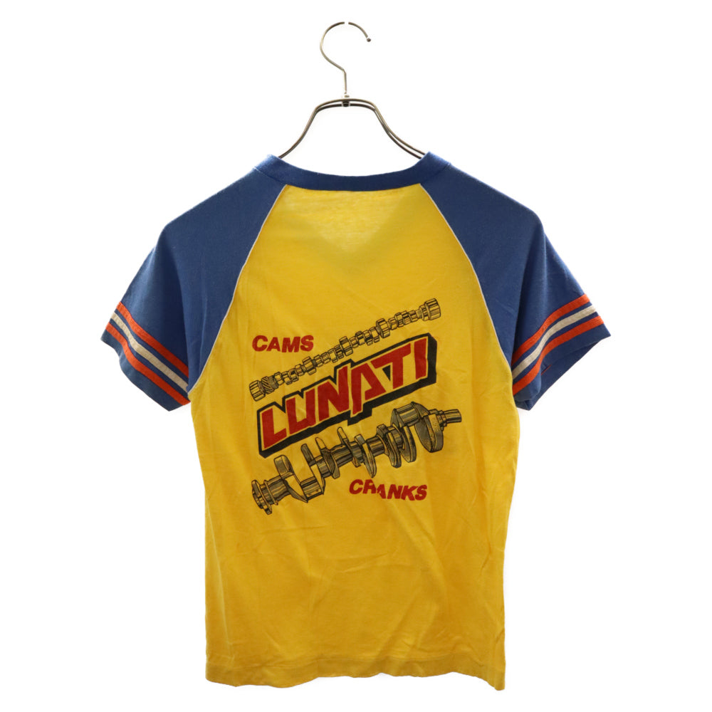 VINTAGE(ヴィンテージ) VINTAGE ヴィンテージ Vネック 両面プリント マルチカラー ラグラン 半袖Tシャツ イエロー/ブルー