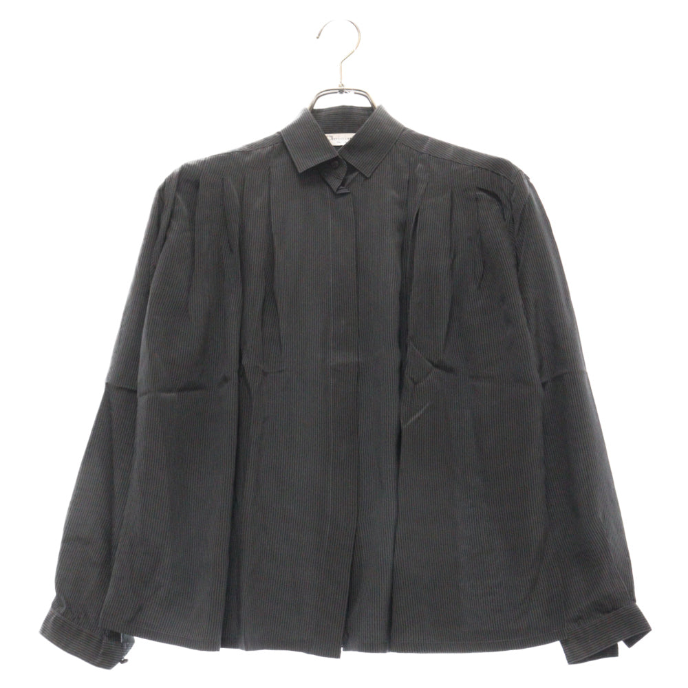 Christian Dior(クリスチャンディオール) PRET A PORTER プレタポルテ ストライプ ヨークデザイン シルク 長袖シャツ グレー/ブラック