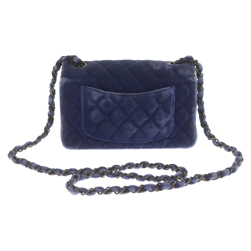 CHANEL(シャネル) 14年製 ミニマトラッセ20 ベロア シングルフラップ シングルチェーン ショルダーバッグ ブラック金具 ブルー A69900