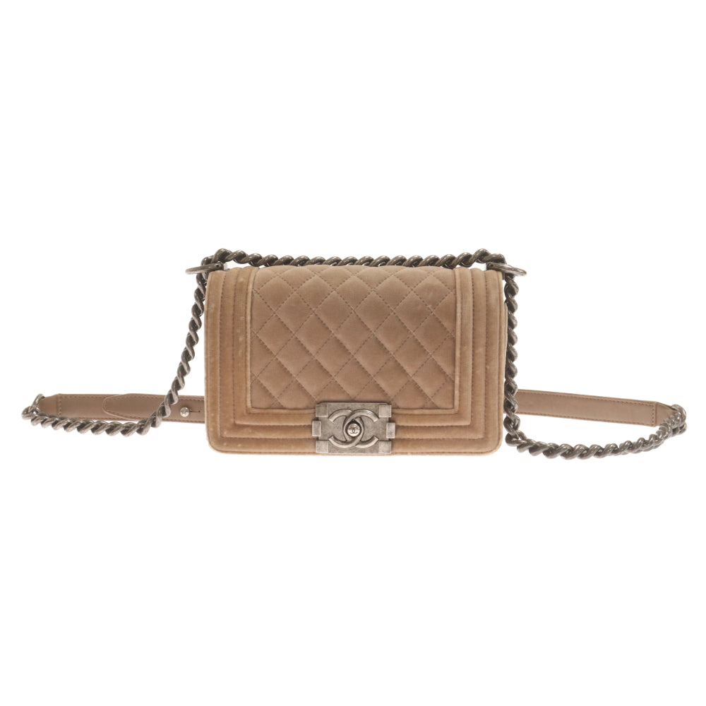 CHANEL(シャネル) 13年製 ボーイシャネル20 ココマーク キルテッド フラップバッグ ベルベット チェーンショルダーバッグ ブラウン