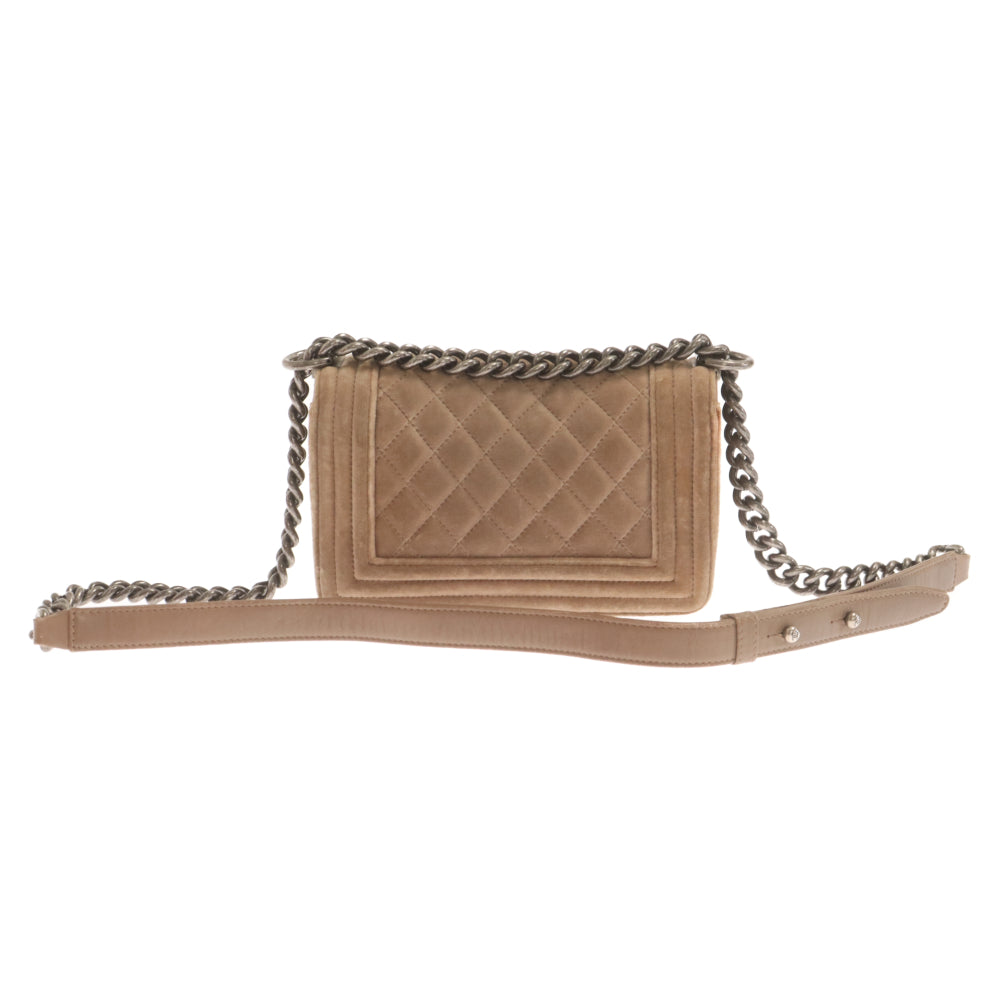 CHANEL(シャネル) 13年製 ボーイシャネル20 ココマーク キルテッド フラップバッグ ベルベット チェーンショルダーバッグ ブラウン