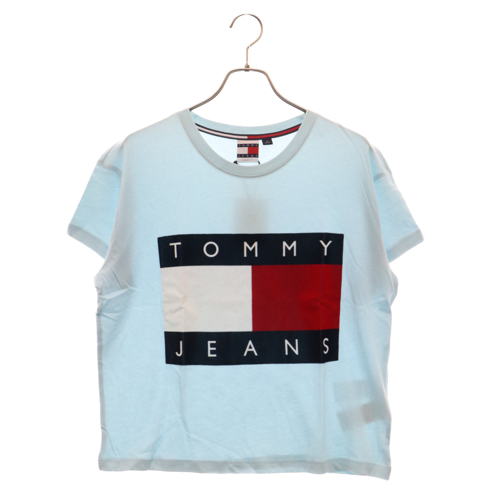 TOMMY HILFIGER(トミーヒルフィガー) ベルベット切り替え ロゴ 半袖カットソー Tシャツ ブルー DW03064 431