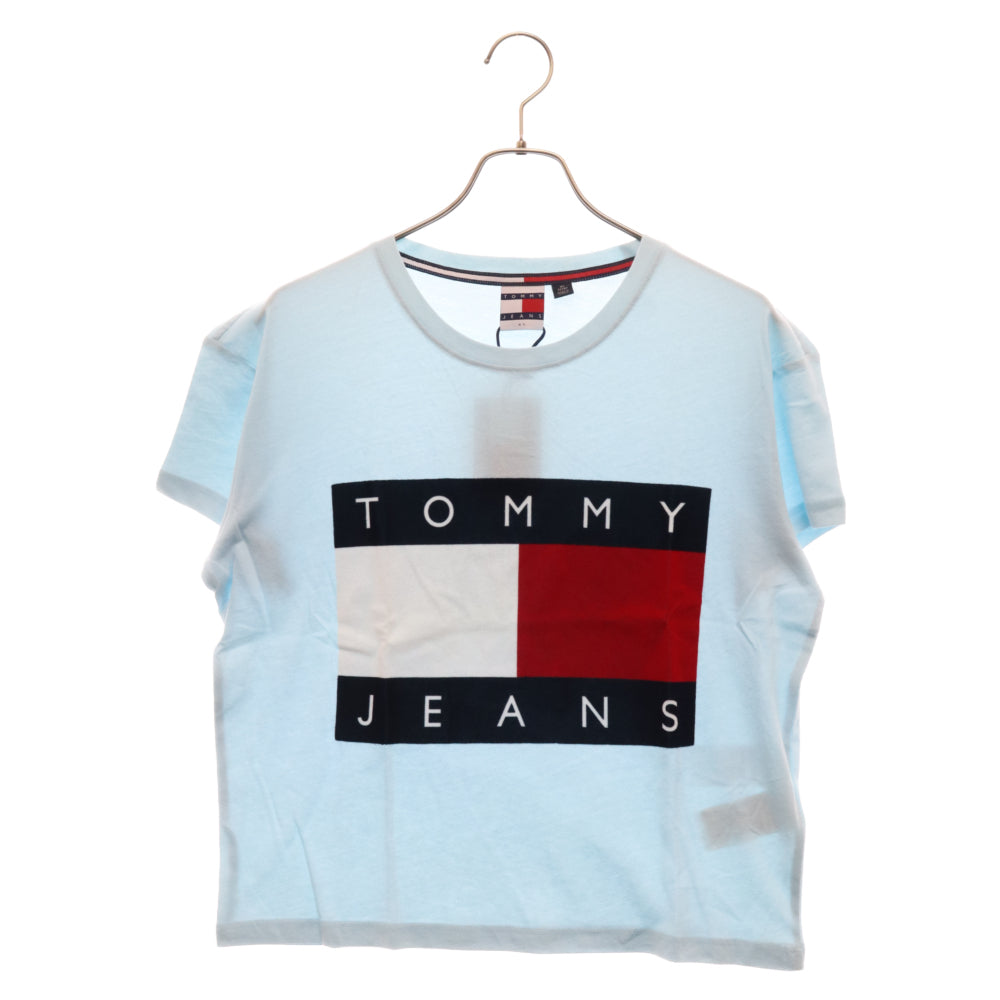TOMMY HILFIGER(トミーヒルフィガー) ベルベット切り替え ロゴ 半袖カットソー Tシャツ ブルー DW03064 431