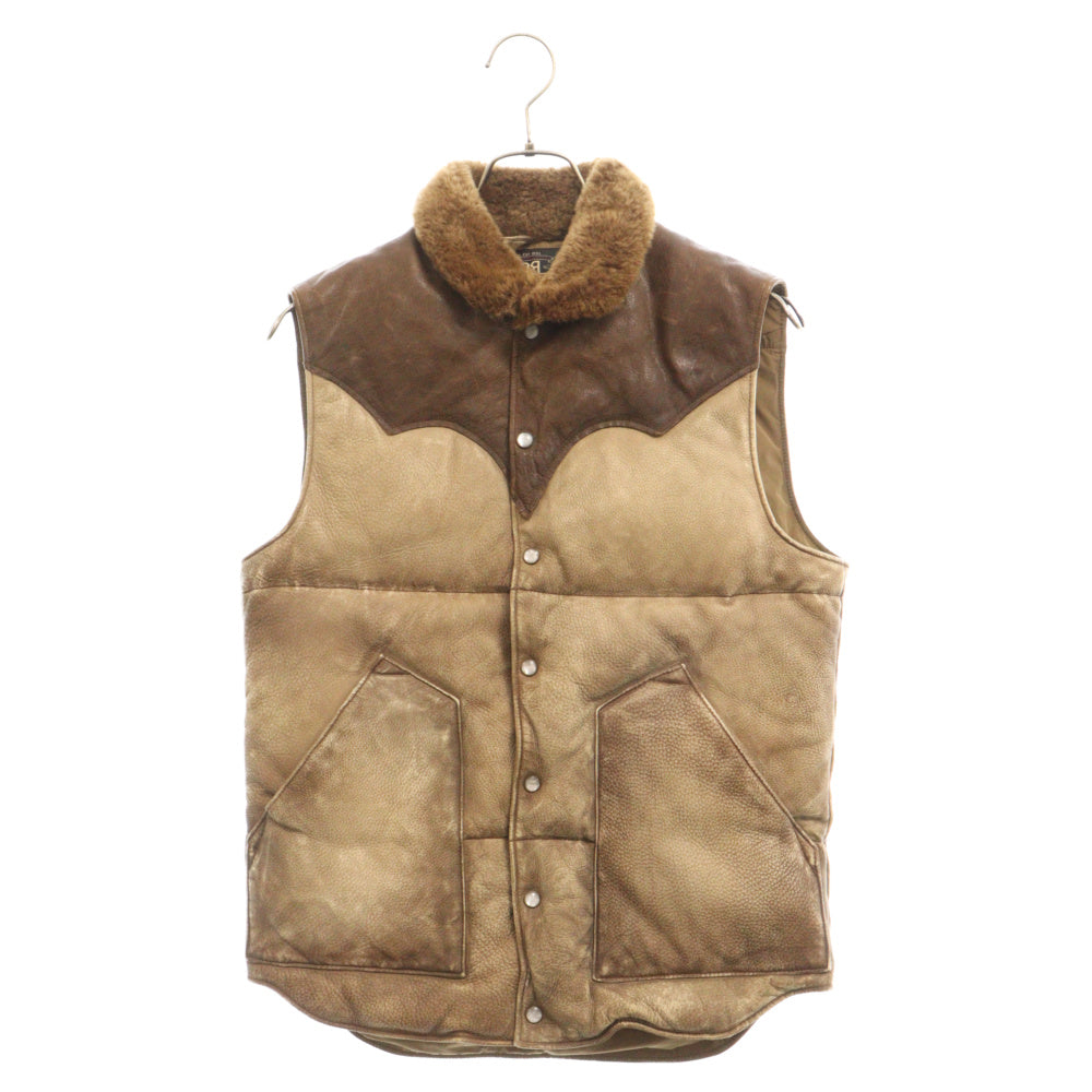 RRL(ダブルアールエル) ウエスタン レザー ファー ベスト ブラウン