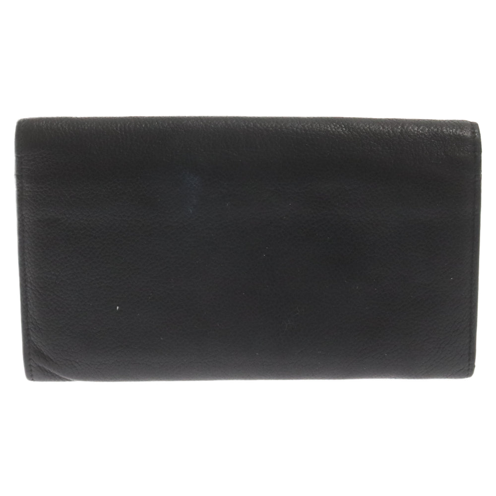 SAINT LAURENT PARIS(サンローランパリ) シルバーロゴ レザー ロングウォレット スナップボタン 二つ折り長財布 ブラック