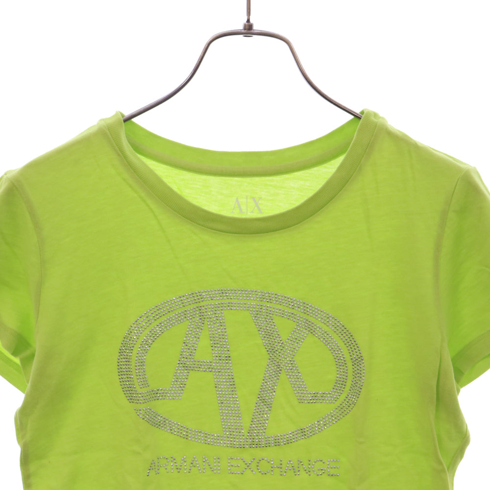 AX ARMANI EXCHANGE(アルマーニ エクスチェンジ) ラメストーン ロゴ 半袖カットソー Tシャツ ライトグリーン 2611-10720-1430