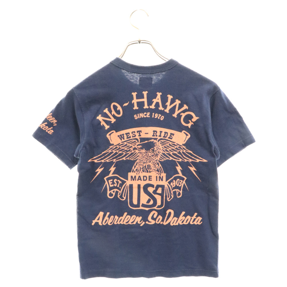 WEST RIDE(ウエストライド) ロゴプリント クルーネック コットン グラフィック 半袖Tシャツ カットソー ブルー