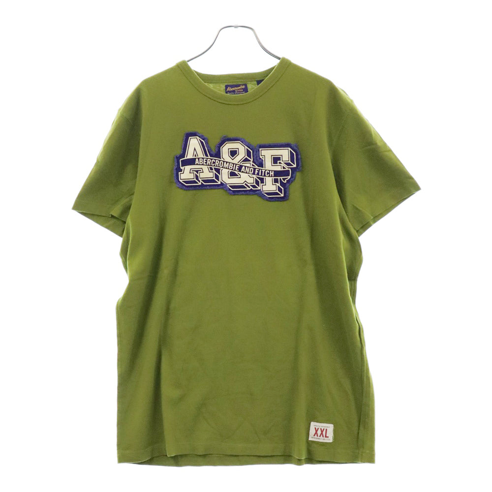 Abercrombie&Fitch(アバクロンビーアンドフィッチ) フロント ビックロゴワッペン コットン クルーネック 半袖Tシャツ カットソー グリーン