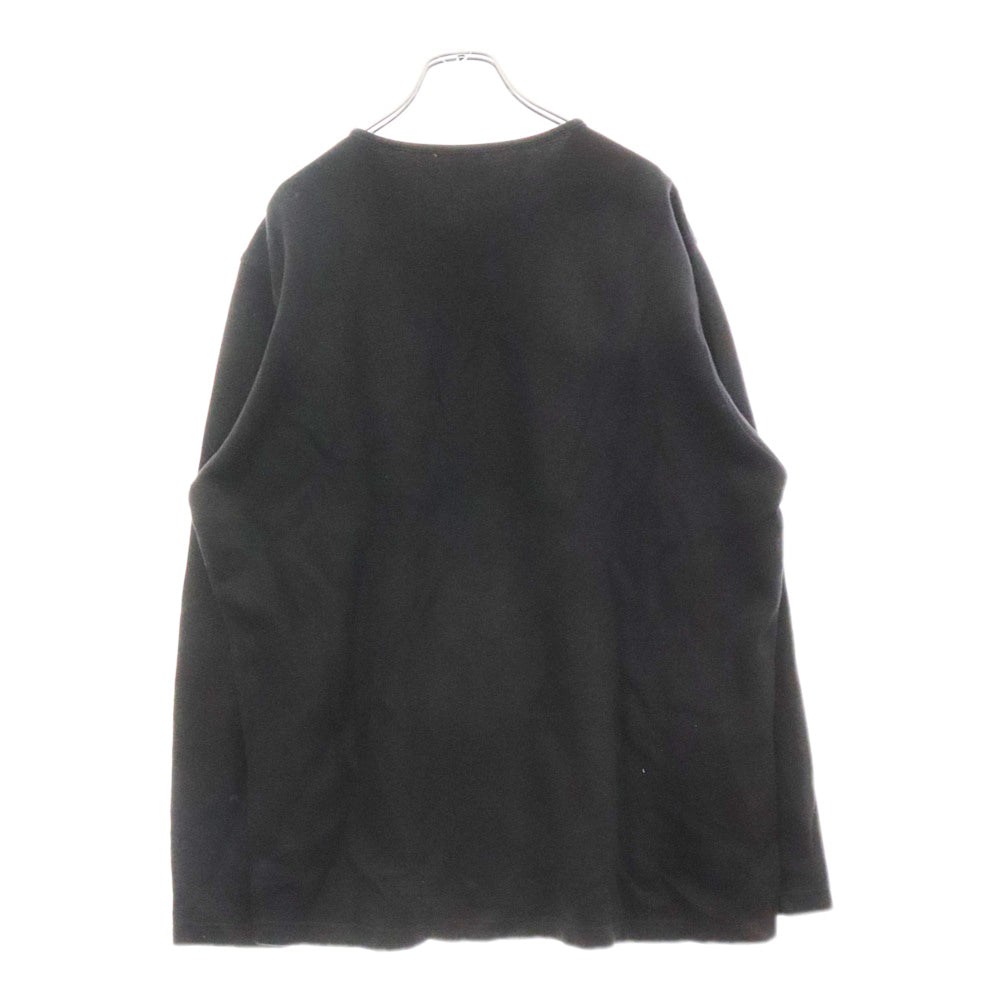 HUGO BOSS(ヒューゴボス) 裾 ロゴエンブロイダリー コットン ブイネック 長袖Tシャツ カットソー ブラック