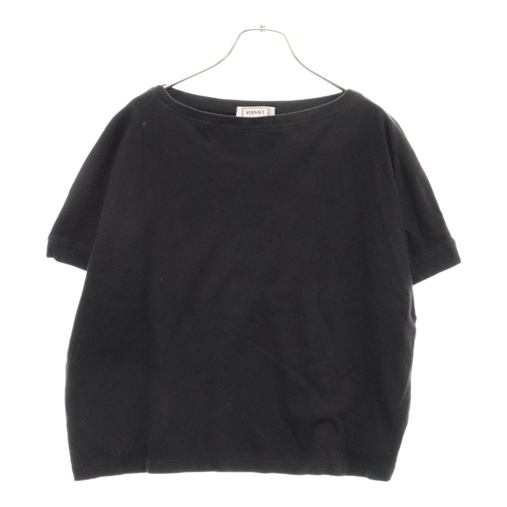 VERSACE(ヴェルサーチ) コットン クルーネック ショート丈 半袖Tシャツ カットソー ブラック