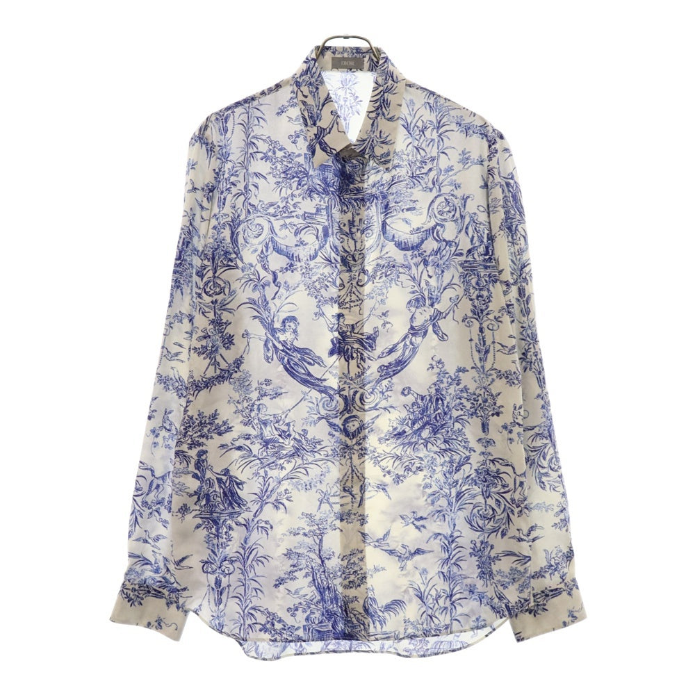 DIOR(ディオール) 19SS トワルドジュイ柄 シルク 長袖シャツ ロングスリーブ ホワイト/ブルー 023C501G4854