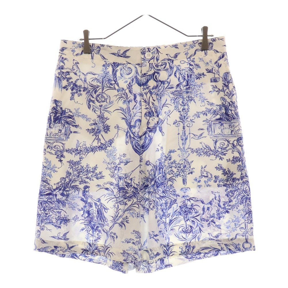 DIOR(ディオール) 19SS トワルドジュイ柄 シルク ジップアップ ハーフパンツ ショーツ ホワイト/ブルー 933C120A4854