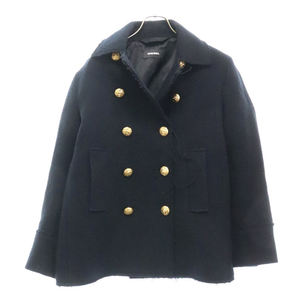 DIESEL(ディーゼル) W-NILAJ カットオフ ウール混 金ボタン ブークレ ダブルブレスト ジャケットコート ブラック/ゴールド レディース die-l-o-d4-022