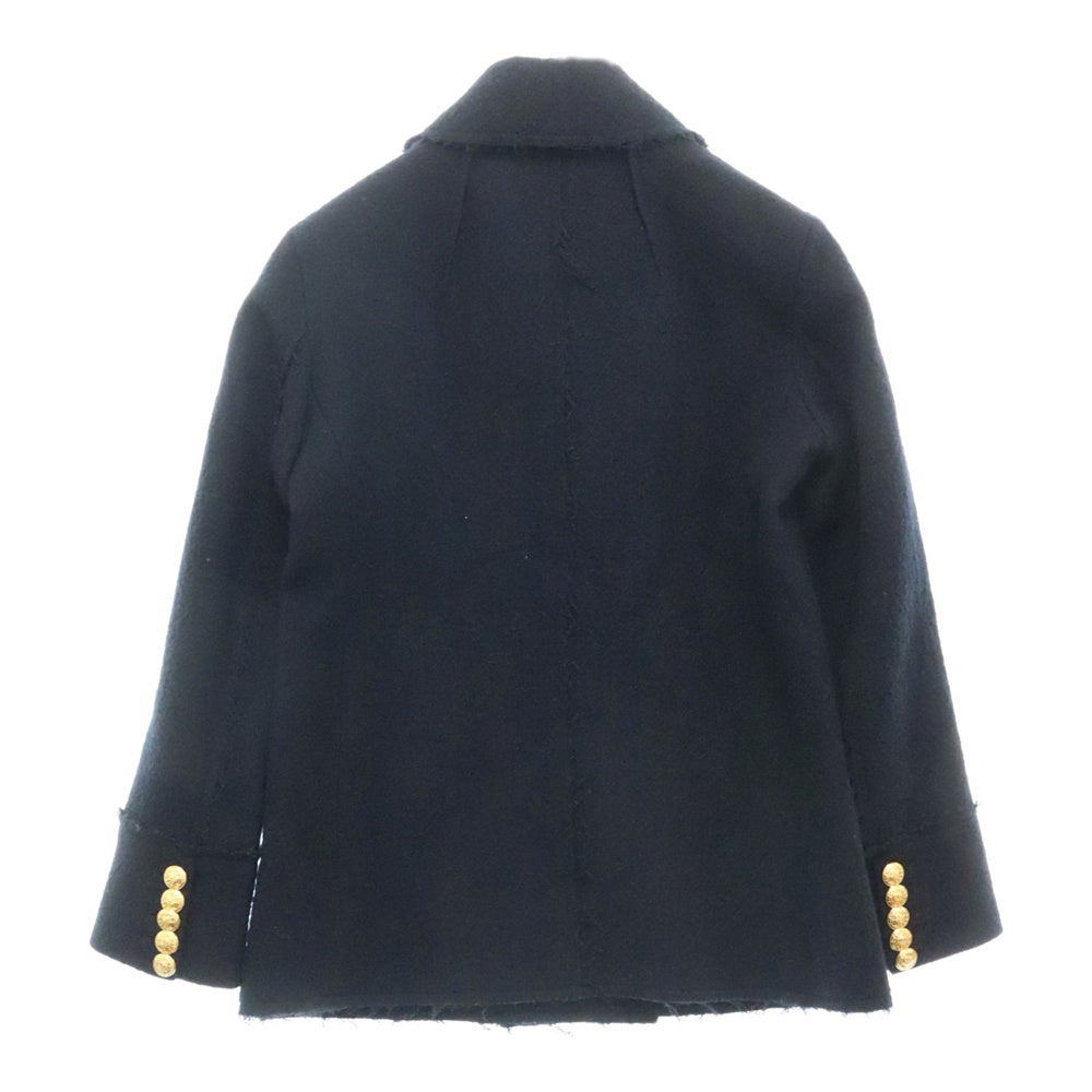 DIESEL(ディーゼル) W-NILAJ カットオフ ウール混 金ボタン ブークレ ダブルブレスト ジャケットコート ブラック/ゴールド レディース die-l-o-d4-022