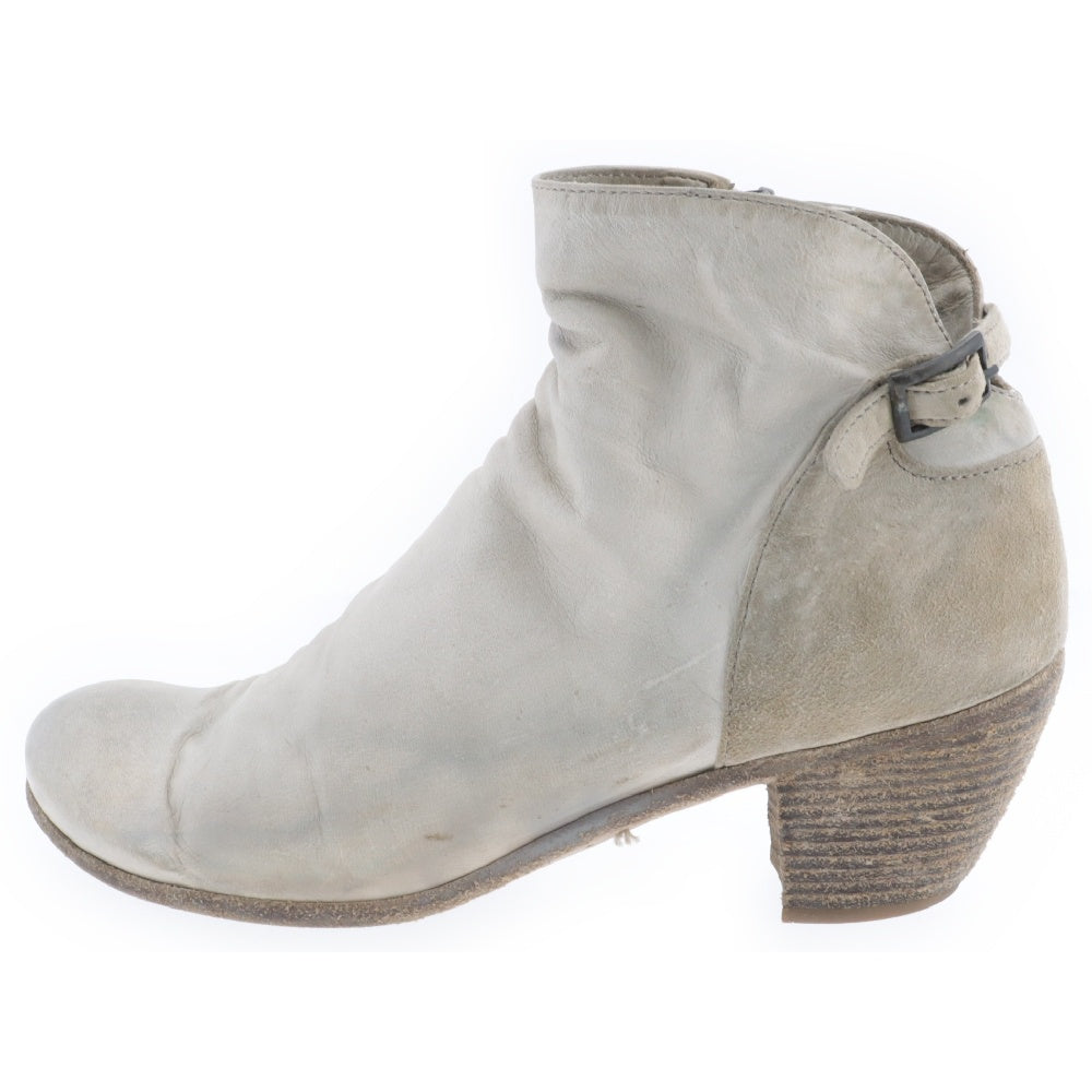 OFFICINE CREATIVE(オフィチーネクリエイティブ) CANGURO BIANCO TINTO ASH 0535 サイドジップ バックストラップ ミッドカット レザーヒールブーツ シューズ レディース アイボリー D482153
