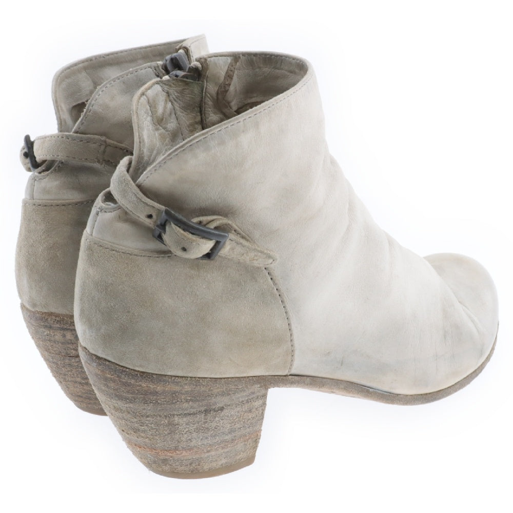 OFFICINE CREATIVE(オフィチーネクリエイティブ) CANGURO BIANCO TINTO ASH 0535 サイドジップ バックストラップ ミッドカット レザーヒールブーツ シューズ レディース アイボリー D482153