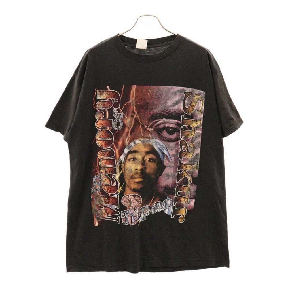 VINTAGE(ヴィンテージ) 90S 2PAC IN MEMORY OF TUPAC SHAKUR RAP DESIGN EVANS ツーパック サグ ライフ 半袖Tシャツ カットソー ブラック