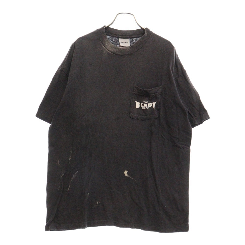 READY MADE(レディメイド) 24SS T-SHIRT POCKET フロントポケット ダメージ加工 クルーネック 半袖Tシャツ グレー RE-CO-BK-00-00-278