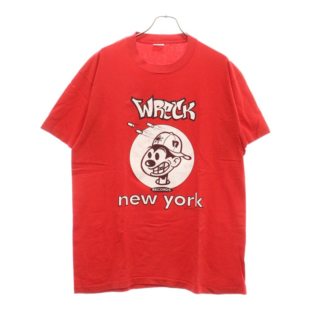 VINTAGE(ヴィンテージ) 90S VINTAGE WRECK RECORDS レック レコードフロント プリント 裾シングル クルーネック 半袖T シャツ レッド