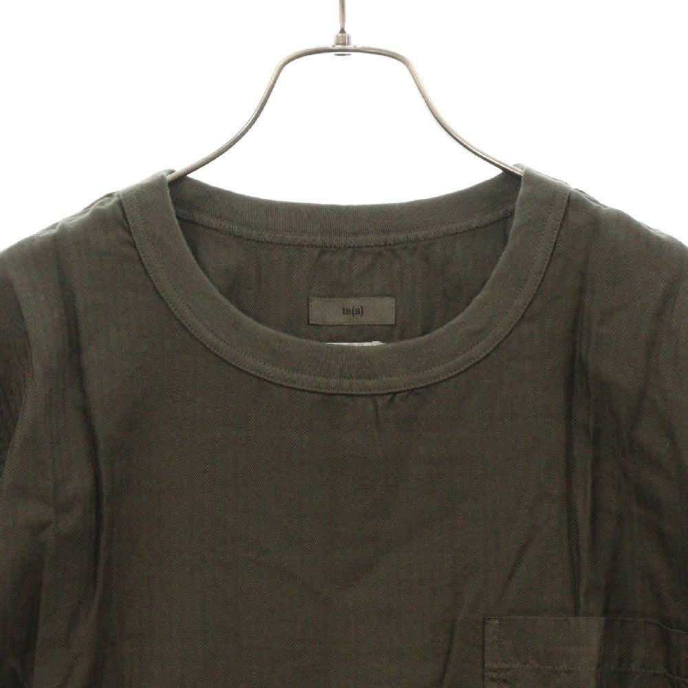 ts(s)(ティーエスエス) 120'S H/Bone S/S ヘリンボーン 胸ポケット半袖Tシャツ オリーブ