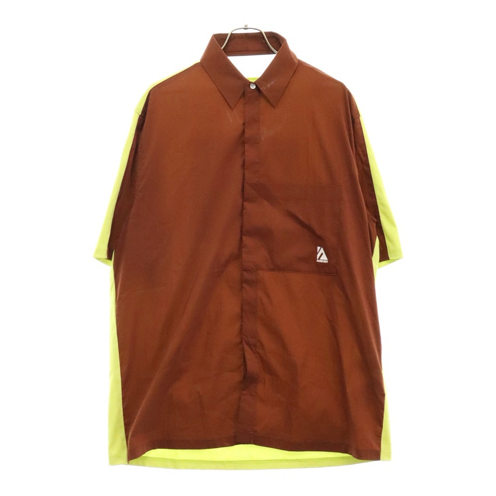 AMBUSH(アンブッシュ) 23SS カラーブロックナイロンドッキングデザイン バックワッペン半袖Tシャツ ブラウン イエロー BMGA074S23FAB001