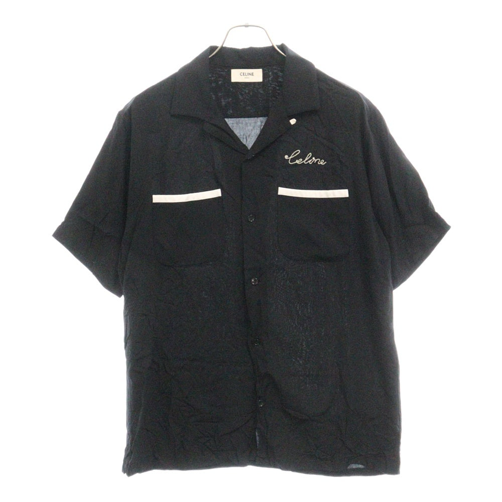CELINE(セリーヌ) 21SS LOOSE BOWLING SHIRT ルーズ ボーリング フロント刺繍 半袖シャツ ブラック 852C 2C516 38NO
