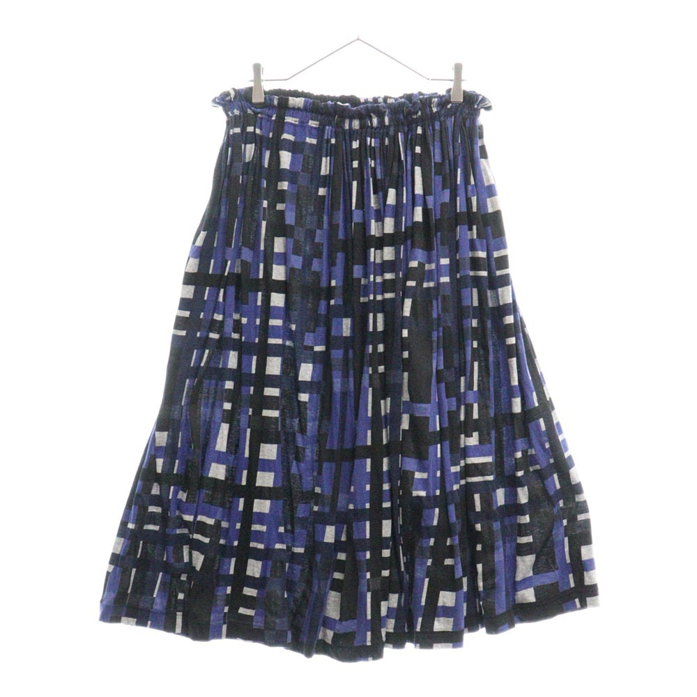 Y's(ワイズ) 24SS JERSEY PIGMENT CHECK PRINT GATHERED SKIRT ジャージー ピグメント チェックプリント ギャザースカート ブルー/ブラック レディース YS-T91-078