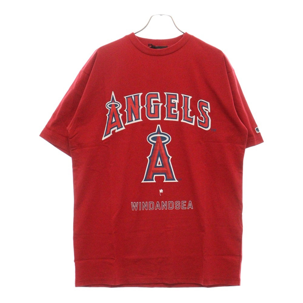 WIND AND SEA(ウィンダンシー) ×MLB LOGO TEE ANGELS エムエルビー ロサンゼルスエンゼルス フロントロゴ クルーネック 半袖Tシャツ カットソー レッド WDS-C-MLB5-24-Q1-08