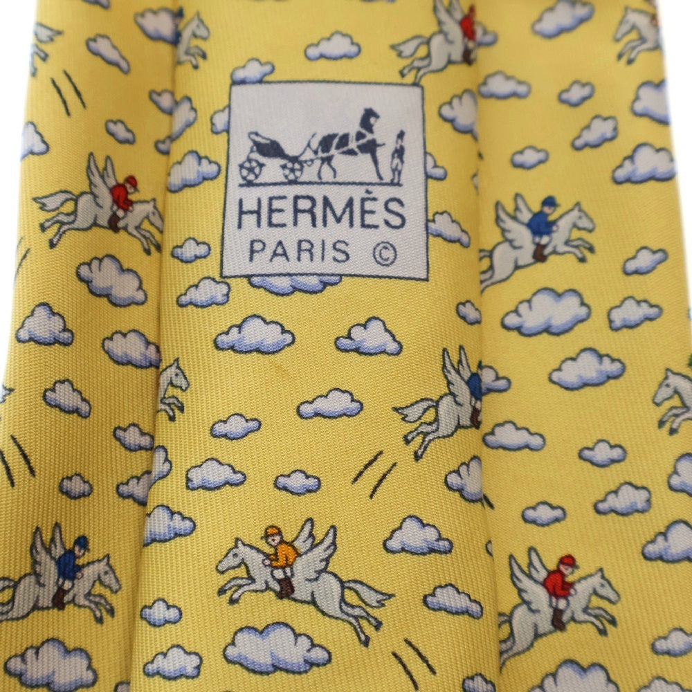 HERMES(エルメス) ホース総柄 シルク ネクタイ イエロー