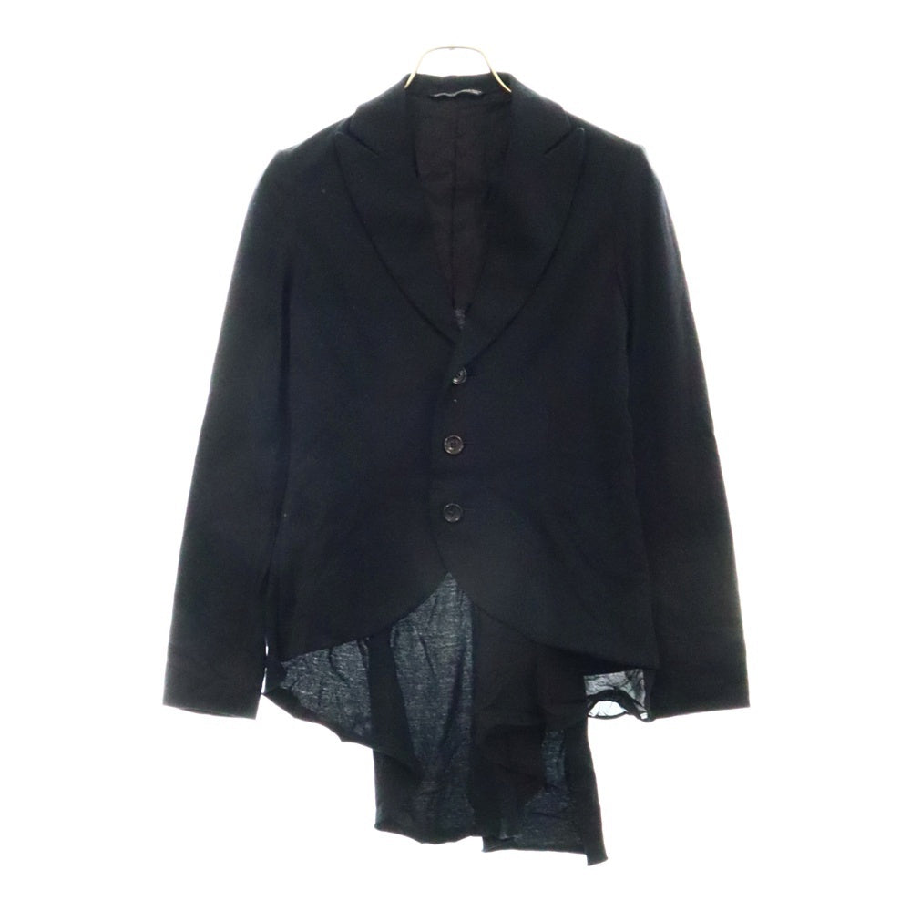 YOHJI YAMAMOTO +NOIR(ヨウジヤマモト プリュス ノアール) シルクレイヤードデザイン コットン 3B 燕尾 テーラードジャケット ブラック レディース NF-J41-817