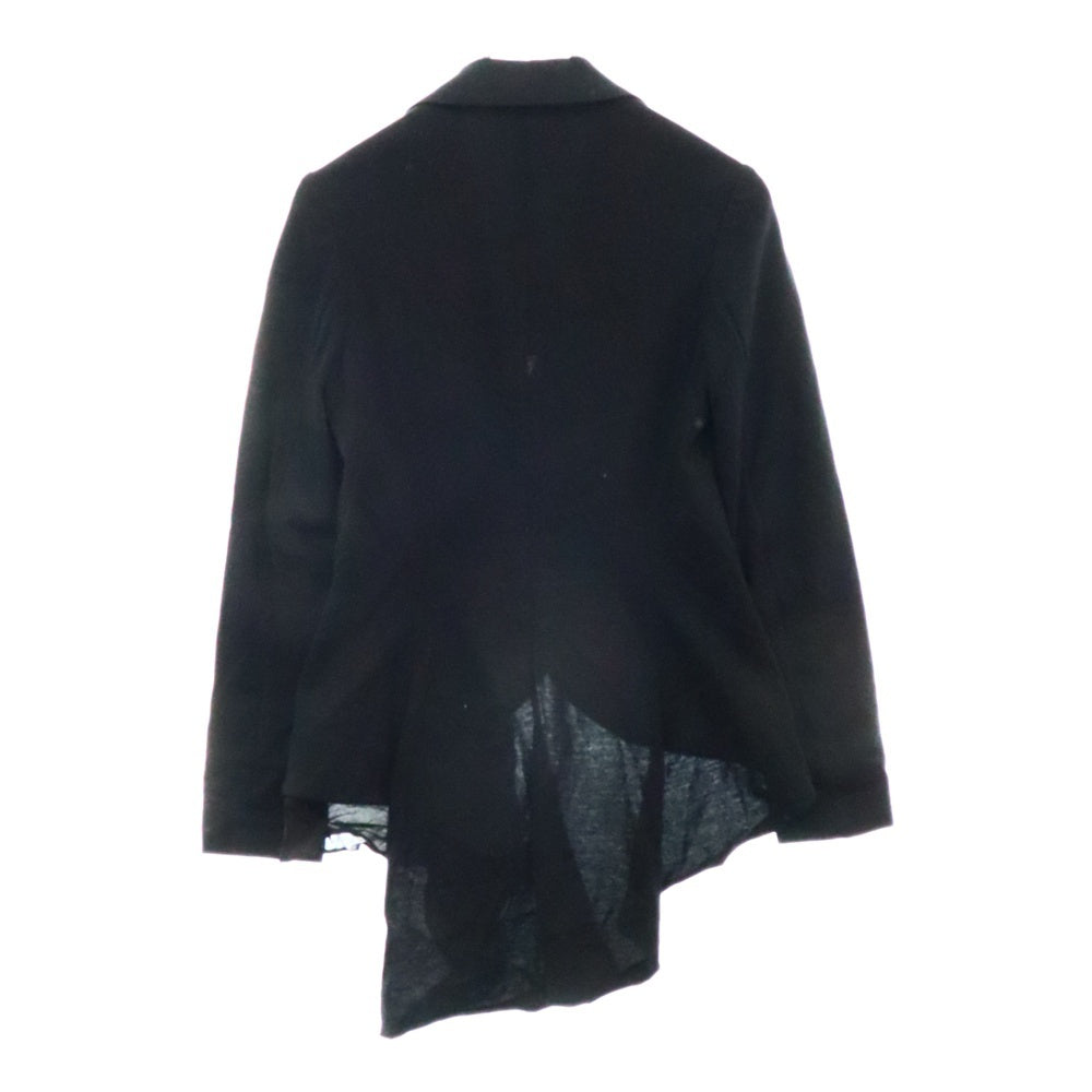 YOHJI YAMAMOTO +NOIR(ヨウジヤマモト プリュス ノアール) シルクレイヤードデザイン コットン 3B 燕尾 テーラードジャケット ブラック レディース NF-J41-817