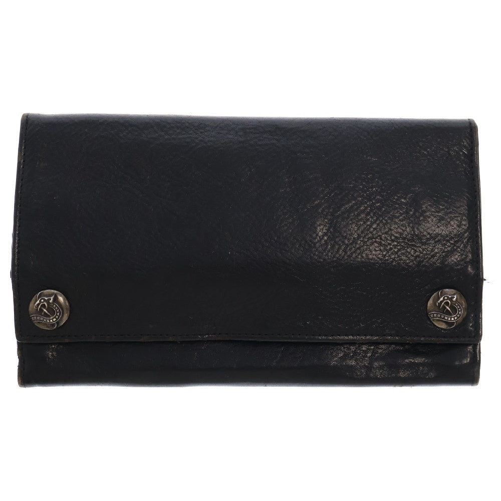 CHROME HEARTS(クロムハーツ) LONG WALLET グリーシー ケルティックドッグボタン レザー ロングウォレット 長財布 ブラック