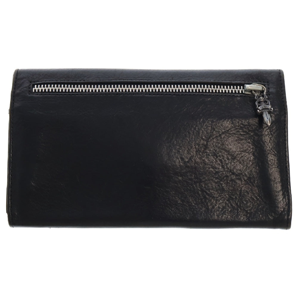 CHROME HEARTS(クロムハーツ) LONG WALLET グリーシー ケルティックドッグボタン レザー ロングウォレット 長財布 ブラック