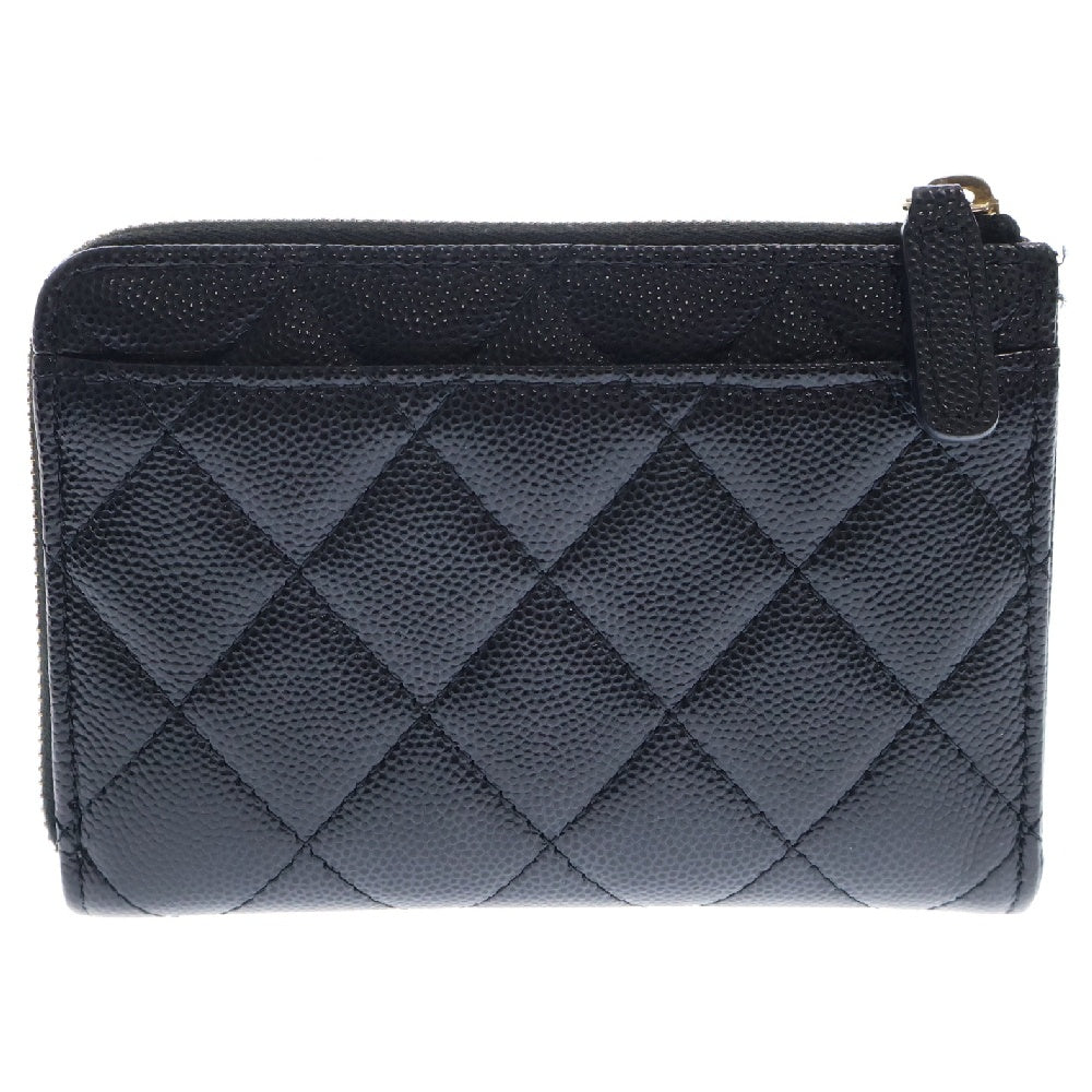CHANEL(シャネル) 24AW キャビアスキン マトラッセ ラウンドジップ レザー カード コインケース ココマーク ブラック AP4092