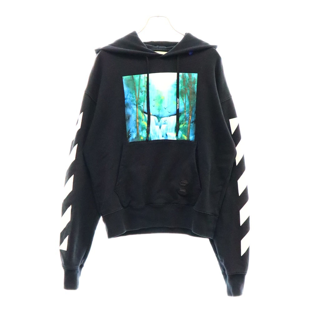 OFF-WHITE(オフホワイト) 19AW DIAG WATERFALL OVER HOODIE バックアロー ウォーターフォールプリント スウェット プルオーバーパーカー ブラック OMBB037E19E30015
