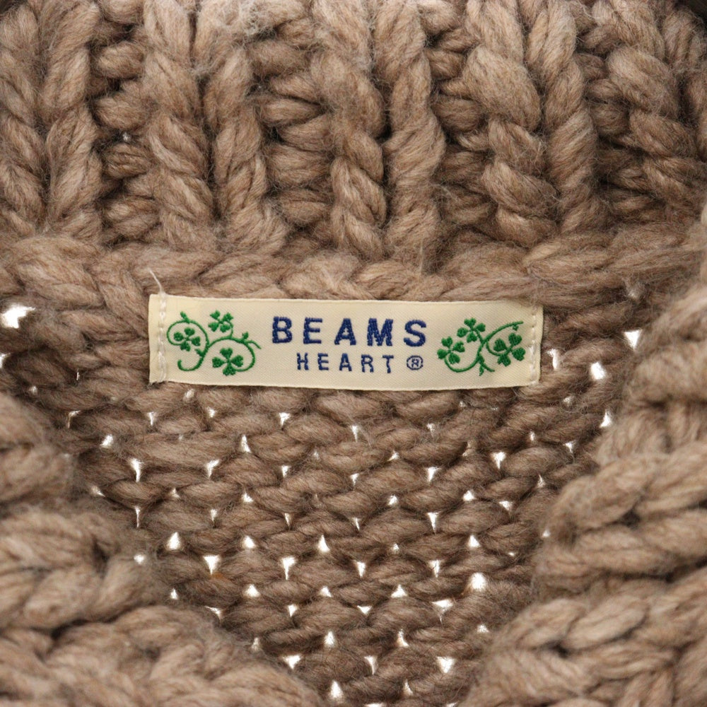 BEAMS HEART(ビームス ハート) ウール混 アクリル ウッドボタン ノースリーブ カウチンニット セーター ジレ ベスト ブラウン 43-05-0059-138